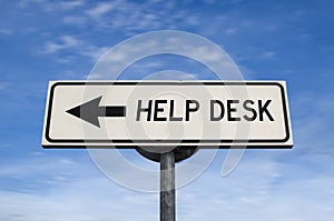 Help desk support concept. White sign with arrow - Help desk. Direction sign. Arrows on a pole pointing in one