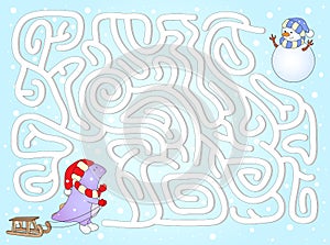Help dinosaur to find way to his friend snowman in a winter maze