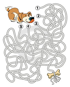 Help the dog through the maze. Children logic game to pass the maze