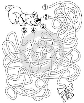 Help the dog through the maze. Children logic game to pass maze