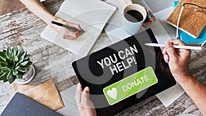 Help and donation button on device screen.