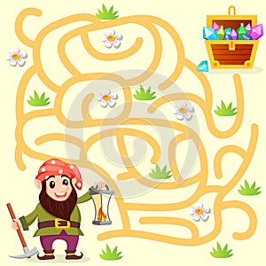 Help gnome find path to treasure chest . Labyrinth. Maze game for kids