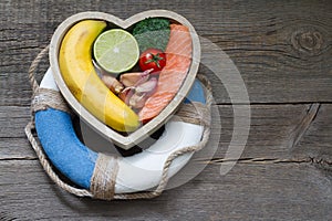 Help for heart abstract health diet food concept with lifebuoy