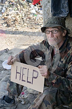 Help the homeless dirty man