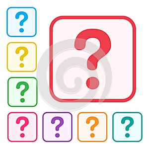 Help icon. Red question mark sign. Colorful set additional versions help icons. Vector