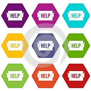 Help icon set color hexahedron