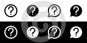 Help icon set. Question button black and white.