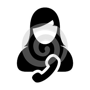 Help icon vector female user person profile avatar with phone symbol for business contact and communication in flat color glyph