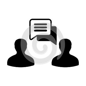 Help icon vector male person profile avatar with speech bubble symbol for discussion and information in flat color glyph pictogram