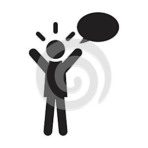 Help icon vector male person profile avatar with speech bubble symbol for discussion and information in flat color glyph pictogram