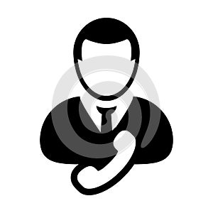 Help icon vector male user person profile avatar with phone symbol for business contact and communication in flat color glyph