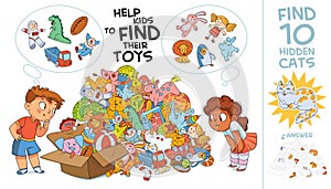Help kids find their toys. Find hidden objects. Visual game photo