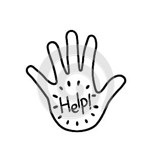 Help lettering on hand cartoon on white background