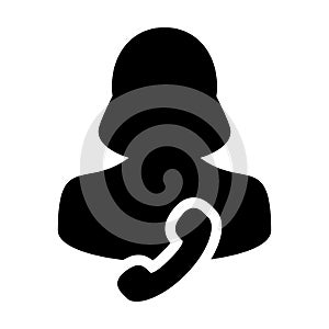 Help Line icon vector female user person profile avatar with phone symbol for business contact and communication in flat color