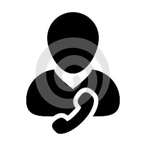 Help Line icon vector male user person profile avatar with phone symbol for business contact and communication in flat color glyph