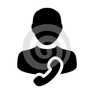Help Line icon vector male user person profile avatar with phone symbol for business contact and communication in flat color glyph