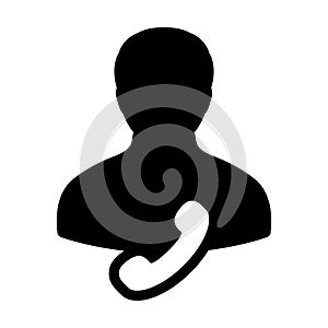 Help Line icon vector male user person profile avatar with phone symbol for business contact and communication in flat color glyph