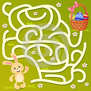 Help little bunny find path to easter basket with eggs. Labyrinth. Maze game for kids