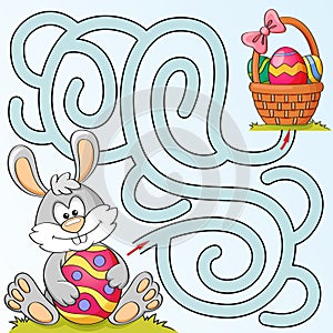 Help little bunny find path to easter basket with eggs. Labyrinth. Maze game for kids