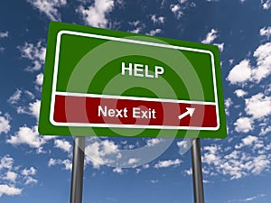 help next exit traffic sign on blue sky