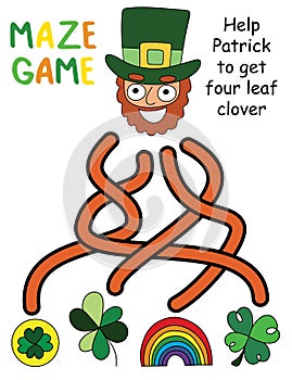 Help Patrick to get four leaf clover - maze game for kids stock vector illustration