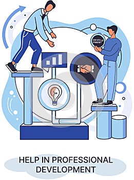 Help in professional development metaphor. Qualified employee training program. Human resource management