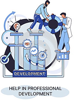 Help in professional development metaphor. Qualified employee training program. Human resource management