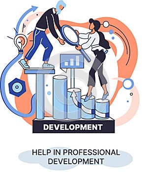 Help in professional development metaphor. Qualified employee training program. Human resource management