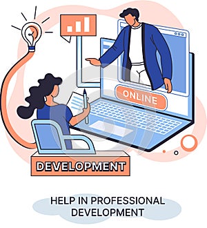 Help in professional development metaphor. Qualified employee training program. Human resource management