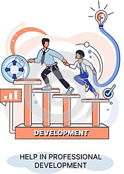 Help in professional development metaphor. Qualified employee training program. Human resource management