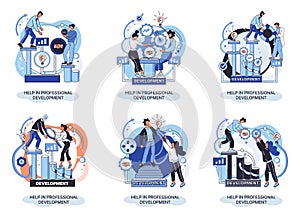 Help in professional development metaphor. Qualified employee training program. Human resource management