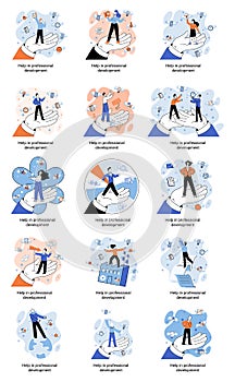 Help in professional development metaphor. Qualified employee training program. Human resource management