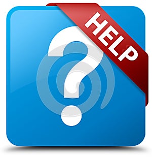 Help (question icon) cyan blue square button red ribbon in corner