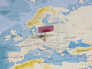 `HELP!` Sign with Pole on Austria of the World Map