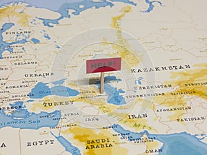 `HELP!` Sign with Pole on Azerbaijan of the World Map