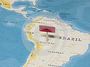 `HELP!` Sign with Pole on Bolivia of the World Map