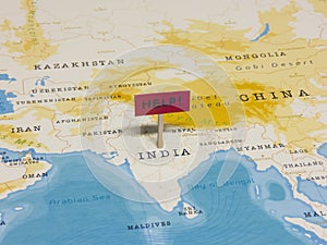 `HELP!` Sign with Pole on India of the World Map