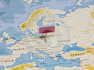 `HELP!` Sign with Pole on Slovakia of the World Map