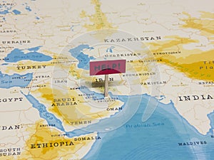 `HELP!` Sign with Pole on United Arab Emirates of the World Map