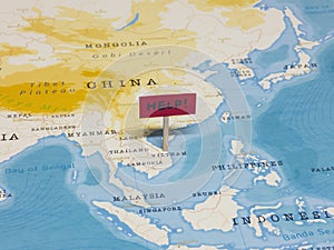 `HELP!` Sign with Pole on Vietnam of the World Map
