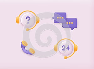 Help, Support and Contact Vector Icons Set. Customer Support Service. 3D Web Vector Illustration