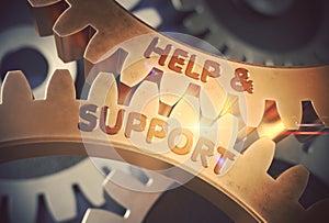 Help And Support on Golden Gears. 3D Illustration.