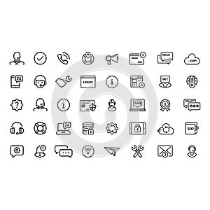 Help and support icon set. Ð¡ollection of simple linear web icons