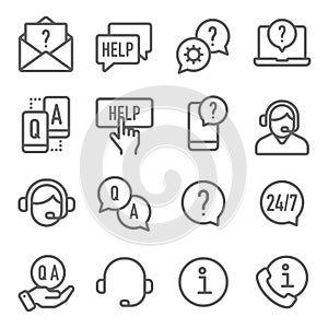 Help and Support icons set vector illustration. Contains such icon as Information, Call Center, Q and A, Operator, Contact and mor