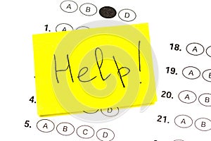 Help is a text written on standardized quiz or test score photo