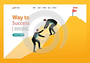 Help to achieve goals, leadership, business coach. Way to success. Flat 2D character. Landing page concepts and web