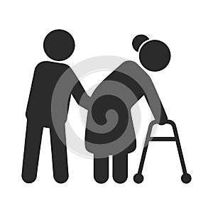 Help to disabled people black icon, care and assistance