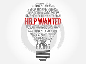 Help Wanted bulb word cloud