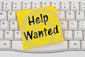 Help Wanted Internet Application, computer keyboard and sticky n