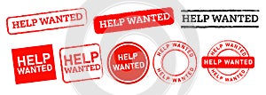 help wanted rectangle and circle stamp label sticker sign looking for job or fugitive